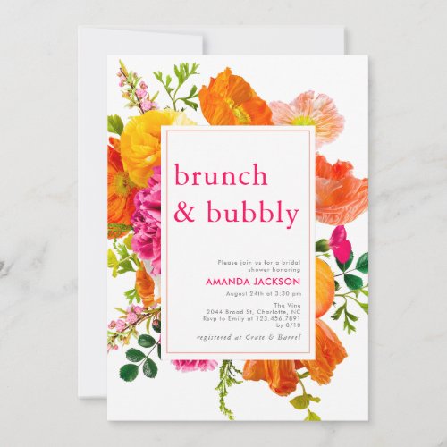 Modern Bright Floral Blooms  Bubbly Bridal Shower Invitation