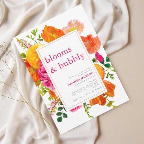 Modern Bright Floral Blooms  Bubbly Bridal Shower Invitation