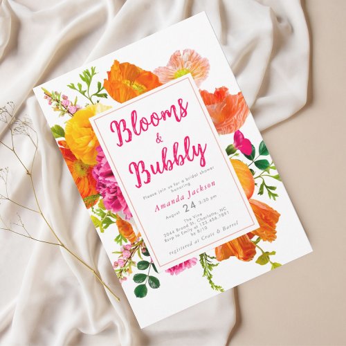 Modern Bright Floral Blooms  Bubbly Bridal Shower Invitation