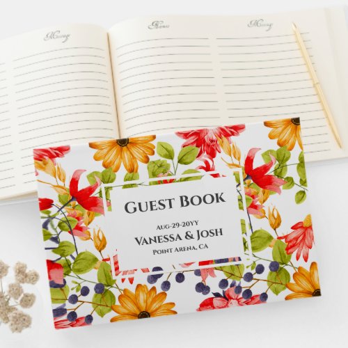 Modern Bright Floral Pattern Photo Wedding Guest Book