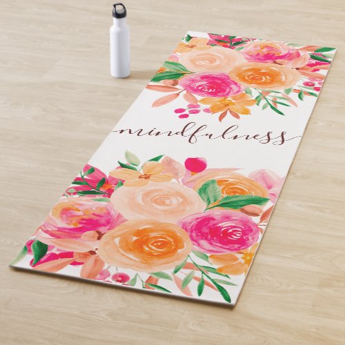 Modern bright floral watercolor mindfulness script yoga mat