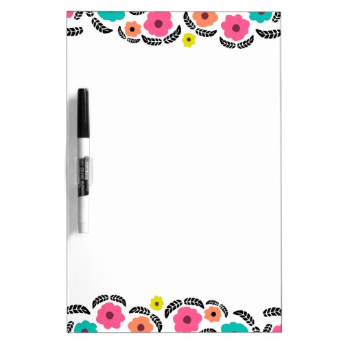 Modern Bright Flowers and Black Leaf Dry Erase Board