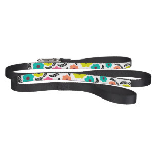 Modern Bright Flowers and Black Leaf Pet Leash