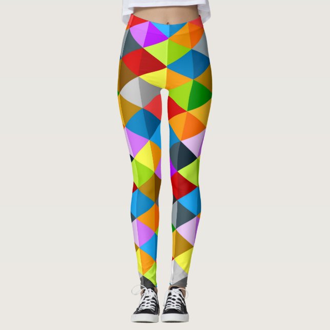 Modern bright funky colorful triangles pattern leggings (Front)