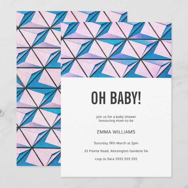 Modern Bright Geometric Pink & Purple Baby Shower Invitation (Front/Back)