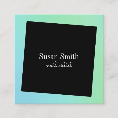 Modern bright gradient mint blue green nail artist square business card