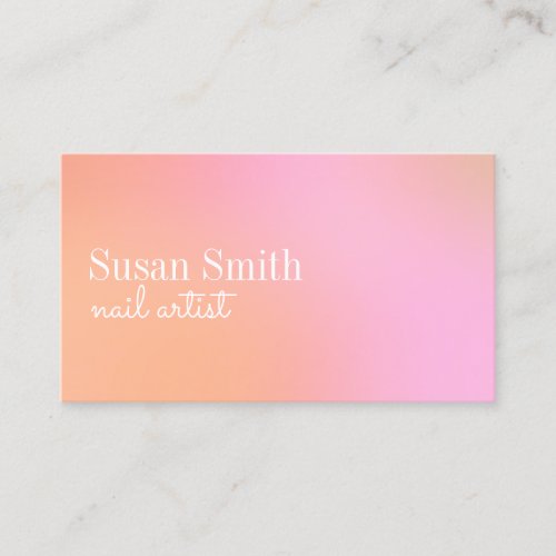 Modern bright gradient pink  orange nail artist  business card