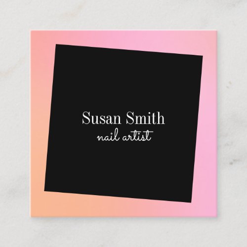 Modern bright gradient pink  orange nail artist square business card
