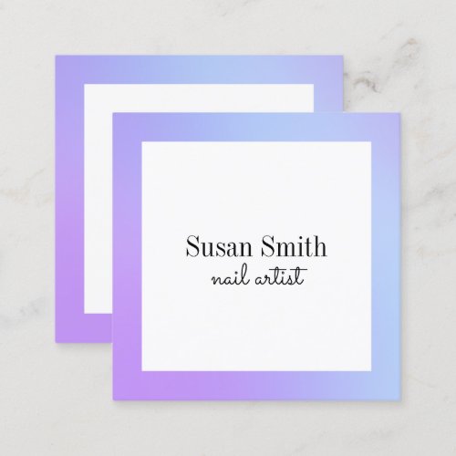 Modern bright gradient purple  blue nail artist  square business card