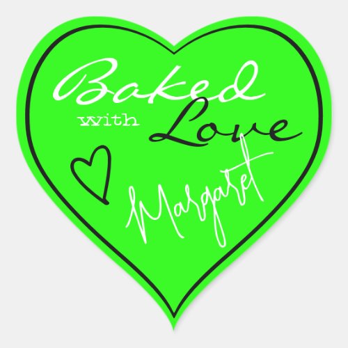 Modern Bright Green Baked with Love Heart Neon  Heart Sticker