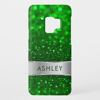 Modern Bright-Green Glitter Silver Stripe Case-Mate Samsung Galaxy S9 Case