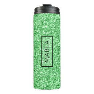 Modern Bright Green Glitter Texture Thermal Tumbler