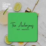 Modern Bright Green Handwritten Script Monogram Beverage Coaster<br><div class="desc">These modern bright green drink coasters make perfect gifts! They are fun and stylish and are great gifts for newly weds, engagement parties or house warming gifts. Easy to customize with any text you like by clicking the "Personalize" button above. High quality coaster backed with a cork finish to protect...</div>