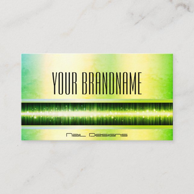 Modern Bright Green Holographic Professional Nails Business Card (Front)