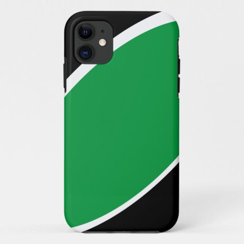 Modern Bright Green White Curves Black Background iPhone 11 Case