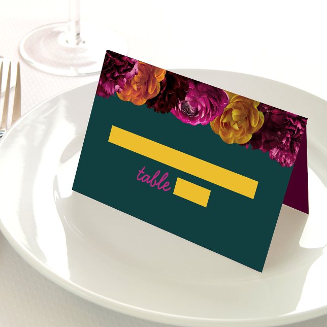 Modern bright hot pink green floral wedding  place card (Creator Uploaded)