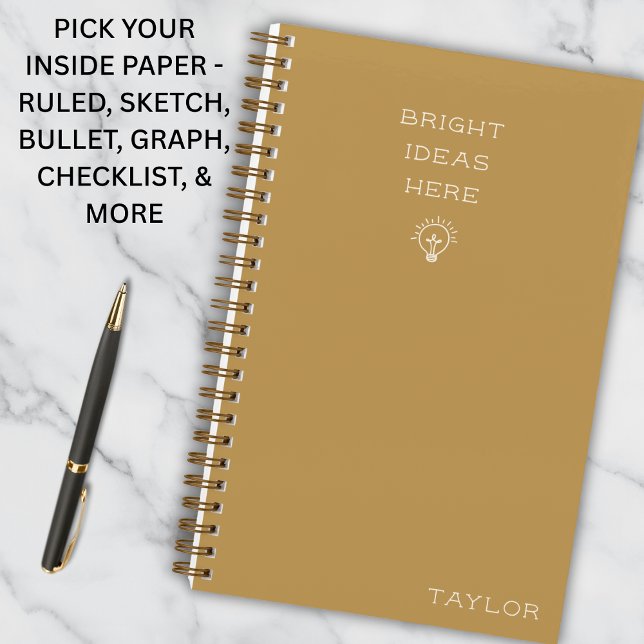 Modern Bright Ideas Personalized Name Mustard  Not Notebook (Personalized for thinkers, planners, and creators.
Clean design with a modern gold aesthetic.)