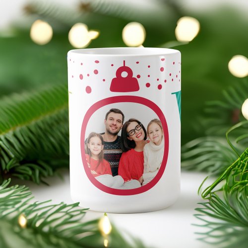 Modern Bright Joy Red Ornament  Holiday Photo Coffee Mug