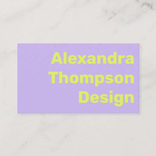 Modern Bright Lavender Chartreuse Bold Simple Business Card (Front)