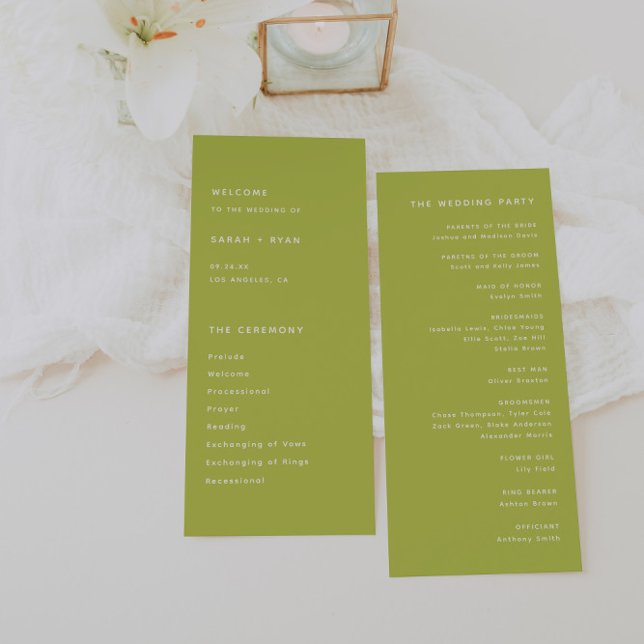 Modern Bright Lime Green Wedding Ceremony Program (Creator Uploaded)