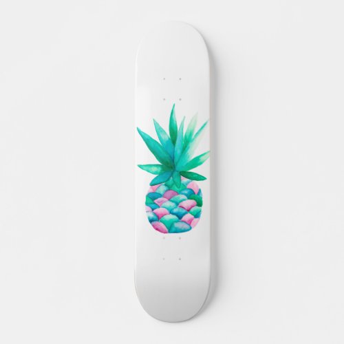 Modern bright mermaid pineapple watercolor skateboard