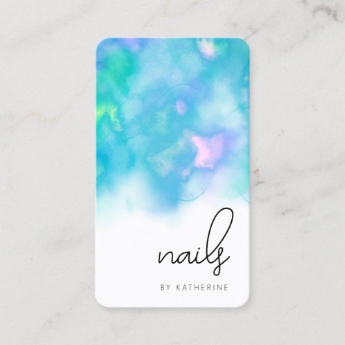 Modern bright mint watercolor nails business card