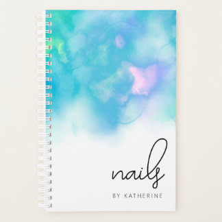 Modern bright mint watercolor nails planner