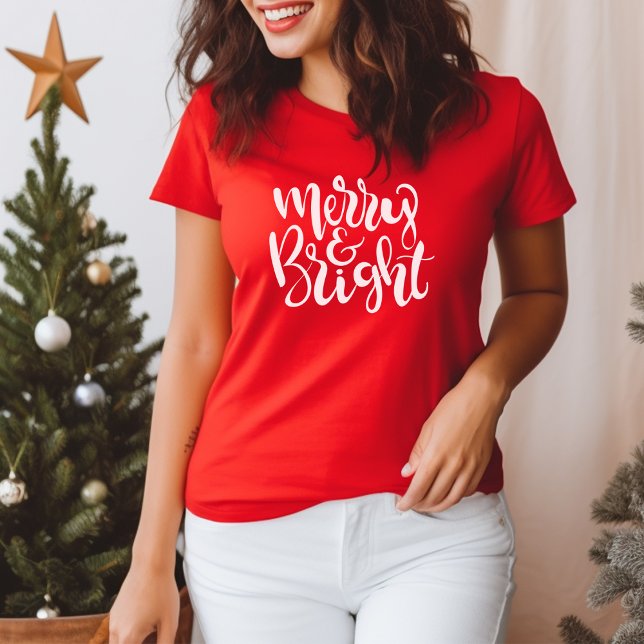 Modern & Bright Modern script Red Womens Christmas T-Shirt (Creator Uploaded)