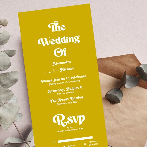 Modern Bright Mustard Yellow Minimalist wedding All In One Invitation