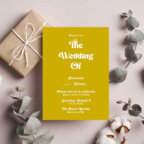Modern Bright Mustard Yellow Minimalist wedding Invitation