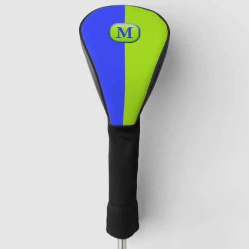 Modern Bright Neon Blue Green Monogram Golf Head Cover