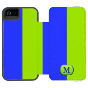 Modern Bright Neon Blue Green Monogram iPhone SE/5/5s Wallet Case
