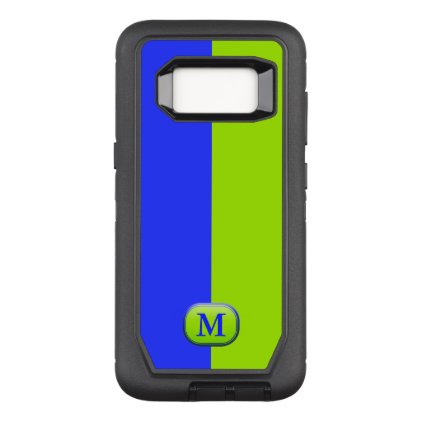 Modern Bright Neon Blue Green Monogram OtterBox Defender Samsung Galaxy S8 Case