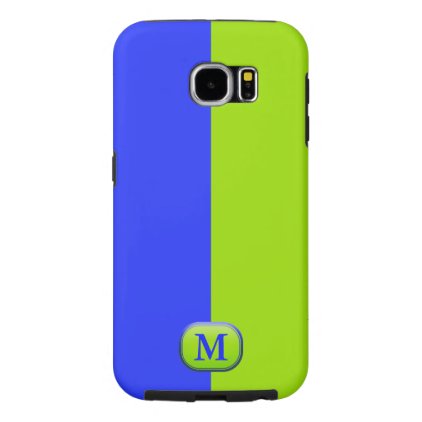 Modern Bright Neon Blue Green Monogram Samsung Galaxy S6 Case