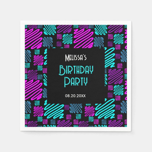 Modern Bright Neon Geometric Pattern Birthday Napkins (Front)