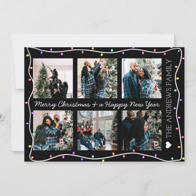 Modern Bright Neon Glow Lights Photo Christmas Holiday Card (Front)