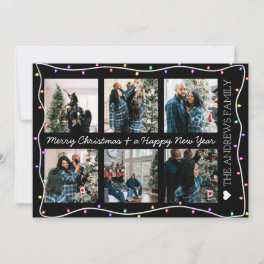 Modern Bright Neon Glow Lights Photo Christmas Holiday Card