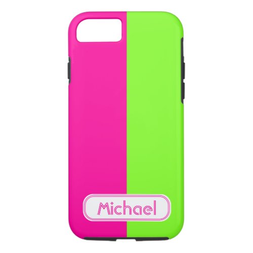 Modern Bright Neon Pink Green Monogram iPhone 87 Case