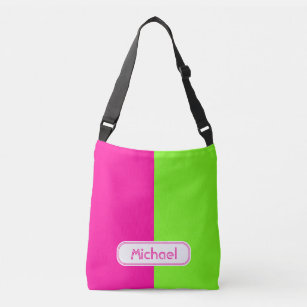 Modern Bright Neon Pink Green Monogram Crossbody Bag