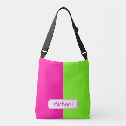 Modern Bright Neon Pink Green Monogram Crossbody Bag