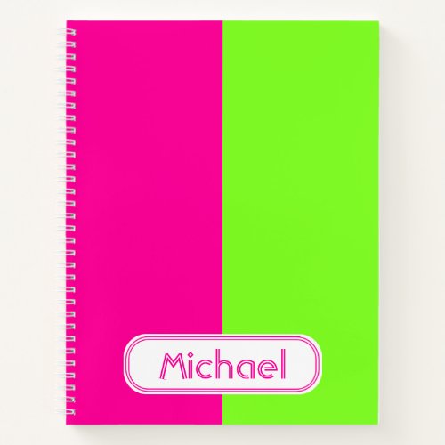 Modern Bright Neon Pink Green Monogram Notebook