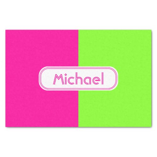 Modern Bright Neon Pink Green Monogram Tissue Paper