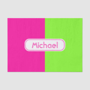 Modern Bright Neon Pink Green Monogram Tissue Paper