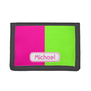 Modern Bright Neon Pink Green Monogram Tri-fold Wallet