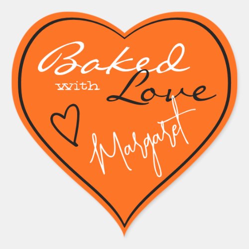 Modern Bright Orange Baked with Love Heart Neon Heart Sticker