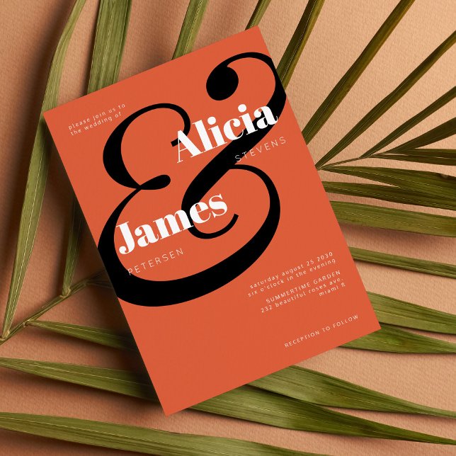 Modern bright orange black bold typography wedding invitation (Creator Uploaded)
