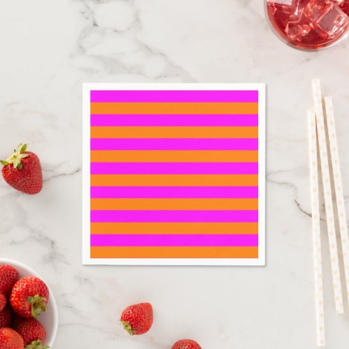 Modern Bright Orange Hot Pink Stripe Pattern Napkins