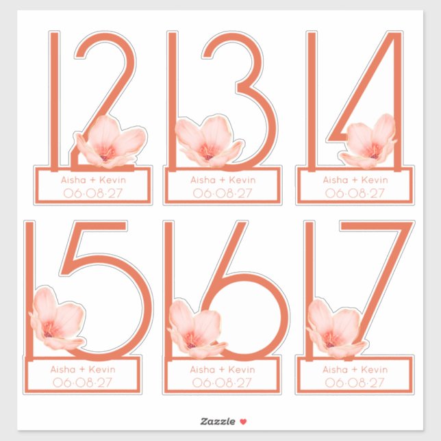 Modern Bright orange table numbers 12-17 cut-out  Sticker (Sheet)