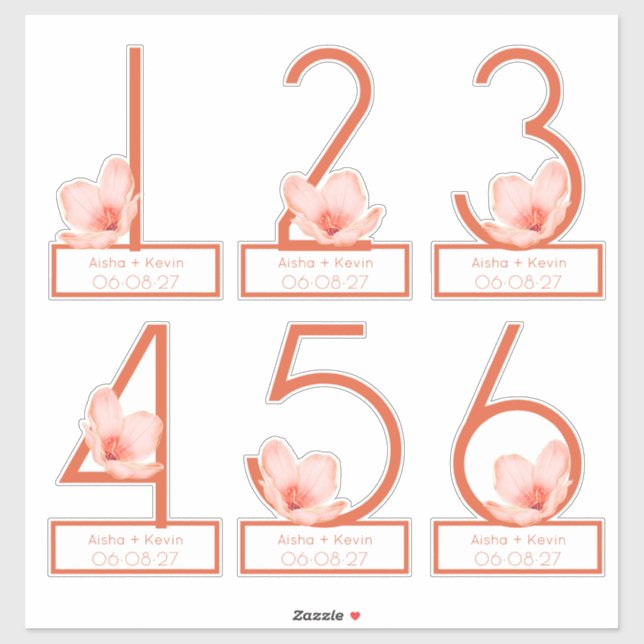 Modern Bright orange table numbers 1-6 cut-out  Sticker (Sheet)