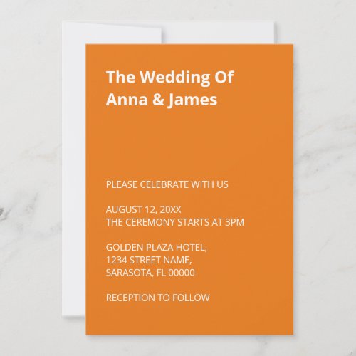Modern Bright Orange Wedding Invitation